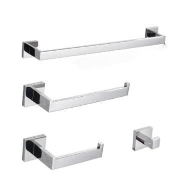 Imagem de TINICO Kit Acessórios Com 4 Peças Para Banheiro Em Aço Inox, 2 × Porta-Toalhas, 1 × Porta Papel Higiênico, 1 × Ganchos,Cromado, 40CM