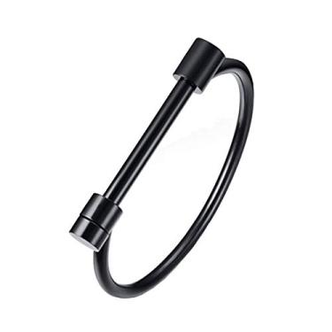 Imagem de HIJONES Pulseiras femininas de aço inoxidável em forma de ferradura em forma de letra D ouro/preto/ouro rosa/prata, 2 36 inch, Aço inoxidável