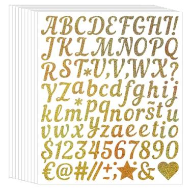 Imagem de Adesivos de letras do alfabeto com glitter dourado, 10 folhas, 880 peças, adesivos autoadesivos de 2,5 cm, letras de vinil, números para artesanato, boné de formatura, álbuns, presentes DIY, cartões