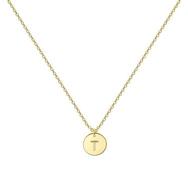 Imagem de Colar com inicial personalizada Glimmerst banhado a ouro 18 quilates, pingente de moeda de aço inoxidável, colar com nome de monograma memorável para mulheres e meninas Dourado