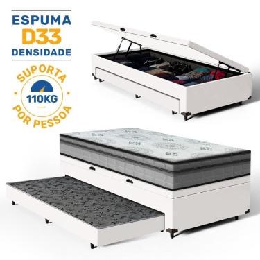 Imagem de Cama Box Baú com Colchão Espuma D33 Pillow In Anjos Ortosleep + Auxiliar Unique Solteiro 88cm