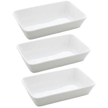 Imagem de Kit 3 Travessas Porcelana Branca 750ml Refratário Retangular - Lyor
