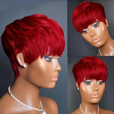 Imagem de Peruca Bulapla Pixie Cut Bob com franja 100% cabelo humano vermelho