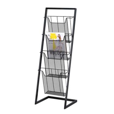 Imagem de Porta-jornais de chão Suporte para revistas de chão, expositor de folhetos, suporte para revistas de literatura, suporte para jornais com 4 bolsos para exposição de produtos, feiras Porta-revistas de