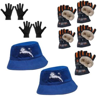 Imagem de Luva Básica, Luva de Moto Forrada, Chapeu Bucket (2 Luva Preta + 5 Luva de Moto Laranja + 2 Chapeu Azul)