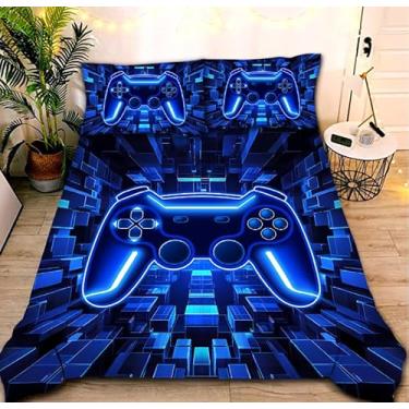 Imagem de NTBED Conjunto de edredom de microfibra leve com 5 peças, para meninos e meninas (azul, casal)