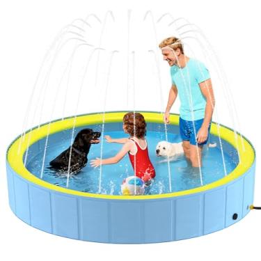 Imagem de Heeyoo Piscina dobrável para cães com irrigador para cães grandes, banheira portátil de plástico rígido PVC para animais de estimação, piscina dobrável ao ar livre para animais de estimação, 248 cm x