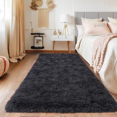 Imagem de Quntue Tapetes de corredor para quarto, tapete macio de 6 x 15 cm, antiderrapante para cabeceira, dormitório, corredor, tapete felpudo longo e macio para berçário, sala de estar, cinza carvão