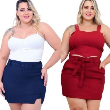 Imagem de Kit 2 Short Saia Moda Plus Size Cintura Alta Grande Verão - Bucci Bout