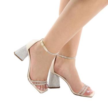 Imagem de Sandalia Feminina Exclusiva Salto Geométrico Ref.3760, Branco, Prata, 