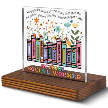 Imagem de Presente de agradecimento de assistente social escolar para reconhecimento de final de ano ou pessoal, placa inspiradora de mesa de pilha de livros com características positivas, placa de