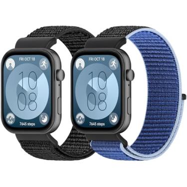 Imagem de WNIPH Pulseiras de relógio de nylon compatíveis com Huawei Watch Fit 3/Fit 4/Fit 4 Pro, 2 peças de pulseiras esportivas respiráveis ajustáveis para mulheres e homens