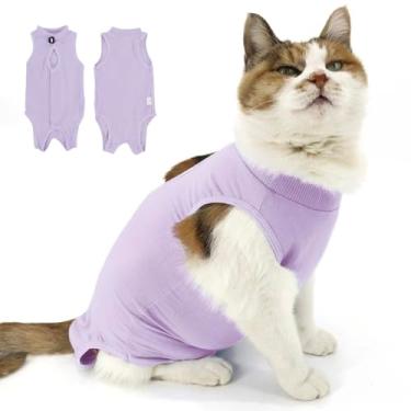 Imagem de QIYADIN Roupa de recuperação de gatos, roupas de recuperação cirúrgica para feridas abdominais ou doenças de pele, macacão de gatos após cirurgia e esterilização, pijama alternativo de gola eletrônica