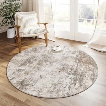 Imagem de WondRg Tapete redondo lavável 3x3 marrom cinza abstrato tapete de entrada neutro moderno antiderrapante macio baixo tapete pequeno para banheiro, cozinha, sala de estar, quarto