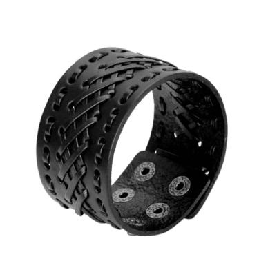 Imagem de JAOYU Pulseira de couro punk pulseira de couro gótico pulseira de rock pulseira de motociclista para homens braçadeira de couro preta joia feita à mão, Large, Couro sintético, Sem Pedra Preciosa