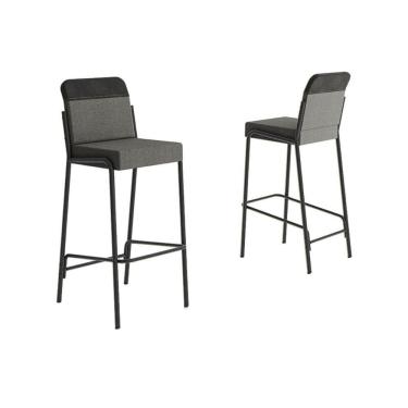 Imagem de Banqueta Sala de Jantar Duo 1753 Kit 2 Un Preto/Linho Grafite/Courano Preto - Carraro