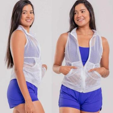 Imagem de Colete Academia em Tela Arrastão Poliamida - Look Sol Modas, Branco, M