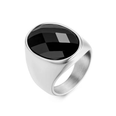 Imagem de Anel de cristal preto grande facted, aço inoxidável banhado a ouro 14K em forma de olho, pedra grossa, anel de declaração, coquetel, presente para homens, Metal, Cristal