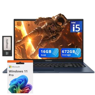 Imagem de ASUS Laptop Vivobook 15.6 FHD (Intel i5-1235U, RAM DDR4 de 16 GB, armazenamento de 672 GB SSD de 512 GB + conjunto de estação de ancoragem de 160 GB), placa gráfica Intel Iris Xe, teclado numérico