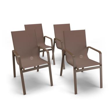 Imagem de Kit 4 Cadeiras Miami Gourmet Alumínio Marrom Tela Marrom