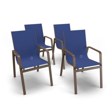 Imagem de Kit 4 Cadeiras Miami Gourmet Alumínio Marrom Tela Azul