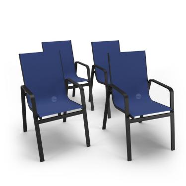 Imagem de Kit 4 Cadeiras Miami Gourmet Alumínio Preto Tela Azul