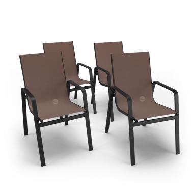 Imagem de Kit 4 Cadeiras Miami Gourmet Alumínio Preto Tela Marrom