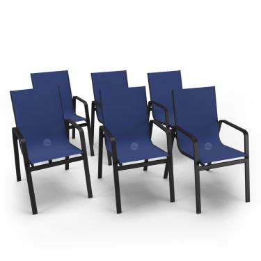 Imagem de Kit 6 Cadeiras Miami Gourmet Alumínio Preto Tela Azul