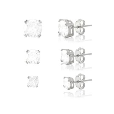 Imagem de TRIO DE BRINCO PONTO DE LUZ ANA PAULA ZIRCÔNIA FOLHEADO EM RÓDIO BRANCO