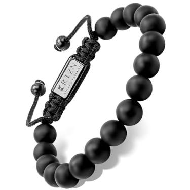 Imagem de RTZN® Pulseira masculina de ônix preto – Pulseira masculina de contas pretas foscas, feita à mão, feita à mão – Pulseiras ajustáveis com contas masculinas, Adjustable, Pedra, Olho de tigre