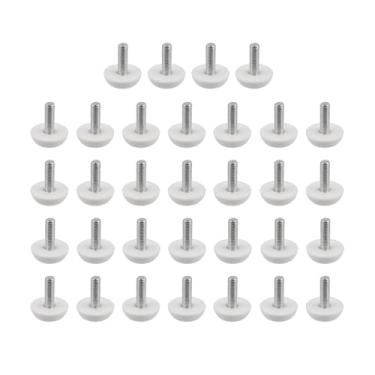Imagem de Antrader Pacote com 32 M6 × 18 mm, niveladores de perna de mesa, parafuso de nivelamento para pés em móveis, ajustador de pé, mini pés ajustáveis, diâmetro da base de 23 mm, branco