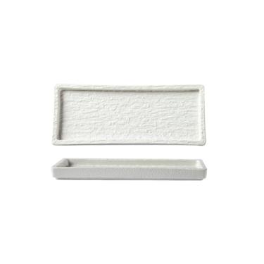 Imagem de Prato de cerâmica estilo ocidental com padrão de rocha retrô fosco requintado preto e branco - prato retangular de 25,4 cm de largura - branco