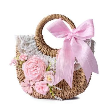 Imagem de Youshe Kit de bolsa de mão com flores artificiais e vime, bolsas florais para mulheres, dia das mães, presente de casamento, rosa