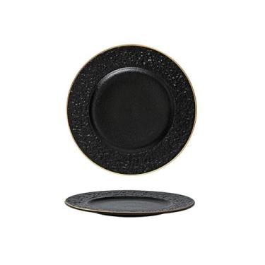 Imagem de Prato de bife de mármore criativo com textura fosca preta - pintura dourada de 22,4 cm