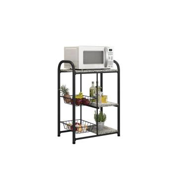 Imagem de Fruteira Multiuso Fabone Aspen 2 Cestas Aço Carbono Pintura Epóxi 3 Prateleiras Granito Preto Fosco