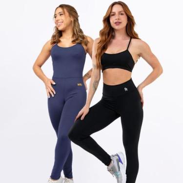 Imagem de Kit Macacão Costa Nua Longo + Conjunto Fitness Top Alça Calça Legging 