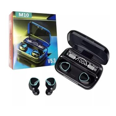 Imagem de Fone de Ouvido Bluetooth M10, Versão 5.3, Sem Fio, Com Estojo de Carregamento, Preto