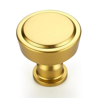 Imagem de Ravinte Pacote com 20 maçanetas douradas de armário de cozinha com furo único, puxadores redondos para gavetas de cômoda de cozinha