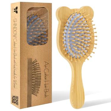 Imagem de SHIDOW Escova de cabelo de bambu para crescimento do cabelo – Escova de massagem de couro cabeludo de madeira natural com almofada de ar e design de orelha de urso, escova desembaraçadora para