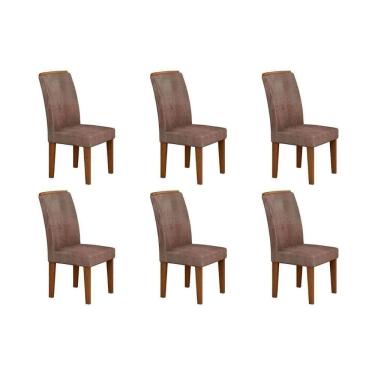 Imagem de Kit 6 Cadeiras De Cozinha Lunara 6 Un Imbuia Suede Capuccino Rufato