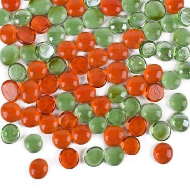 Imagem de LUEYAO Mármores de vidro plano 0,5 kg cores mistas para enchimento de vasos pedra de cor mista para decoração de jardim artesanato aquário de peixes (vermelho, verde)