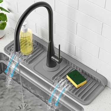 Imagem de PoYang Tapete de torneira de 45 cm para proteção contra respingos de pia de cozinha, protetor de respingos de água de silicone com inclinação de 7° para área de pia de cozinha com botão de pressão,
