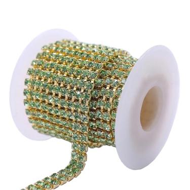 Imagem de Rolo de acabamento de strass de cristal com configuração dourada, pedras de vidro Aurora Boreal, fita de corrente para artesanato DIY, decorações (peridoto)