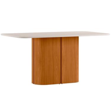 Imagem de Mesa de Jantar para 8 Lugares 180cm Tampo Mdf com Vidro Serena Ypê/Off White - New Ceval
