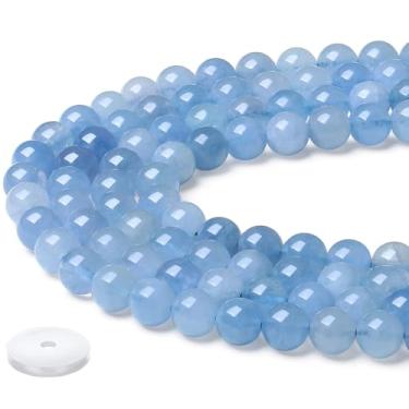 Imagem de NUKAYAI Contas de pedra natural, 100 peças, 8 mm, água-marinha azul, contas redondas soltas, faça você mesmo, contas lisas para fazer pulseiras, colar, brincos