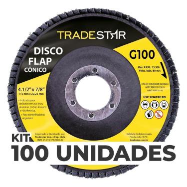 Imagem de Kit Com 100 Disco Flap Conico 4.1/2 X 7/8 Fds115-100Fc Z101