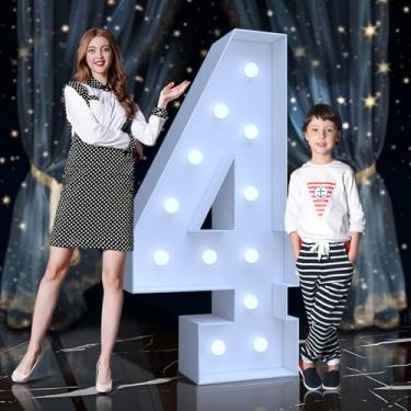 Imagem de Tenda para letreiro de 1,8 m - Números grandes iluminados com LED branco frio, letreiro de placa de espuma fácil de montar com suporte traseiro para aniversário, casamento, decoração de festa