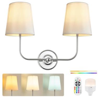 Imagem de PASSICA DECOR Arandela de parede operada por bateria, 2 luzes de parede reguláveis sem fio com controle remoto, luminária interna sem fio recarregável para quarto, sala de estar, corredor