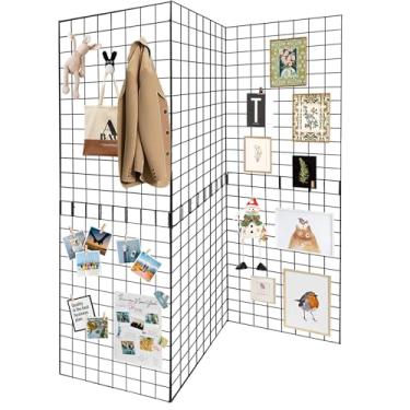 Imagem de Koretech Painéis de parede de grade de 3 peças, painéis de grade de grade comercial, suporte de exibição de painel de parede de grade de metal, você pode fazer você mesmo 6 pacotes de 6 x 7 cm ou 3