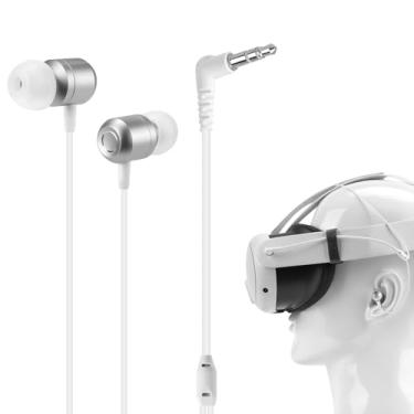 Imagem de Geekria VR Headset Audio Cable Compatible with Meta Quest 3, Short Earbuds with S/M/L Size Ear Tips, 3.5 mm Aux 360 Degree Sound Earphone (Silver)